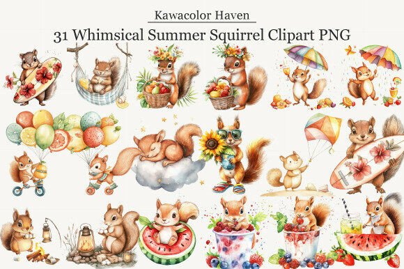 Download Whimsical Summer Squirrel Clipart PNG - Premium Resources
