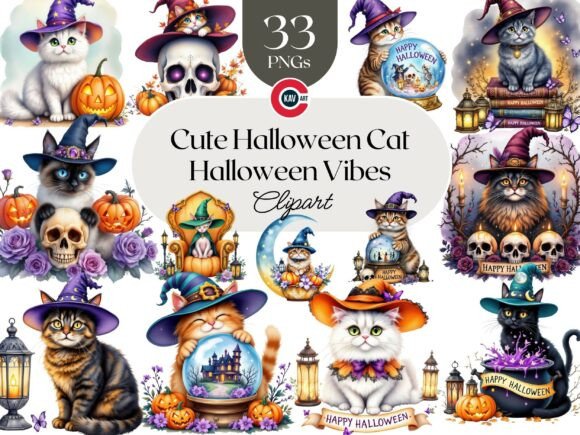Download Cute Halloween Cat Clipart Bundle - Halloween Collection