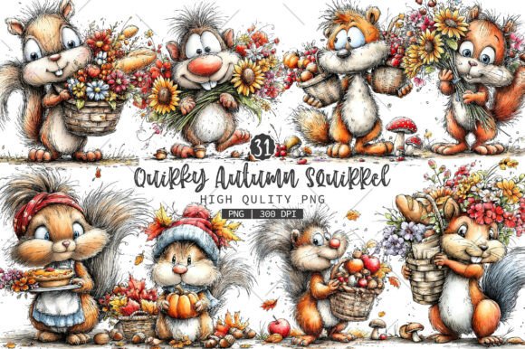 Download Quirky Autumn Squirrel Clip Art Bundle - Premium Resources