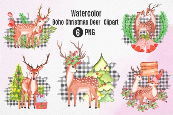 Download Watercolor Chirstmas Deer Clipart Set - Deer clipart set Collection