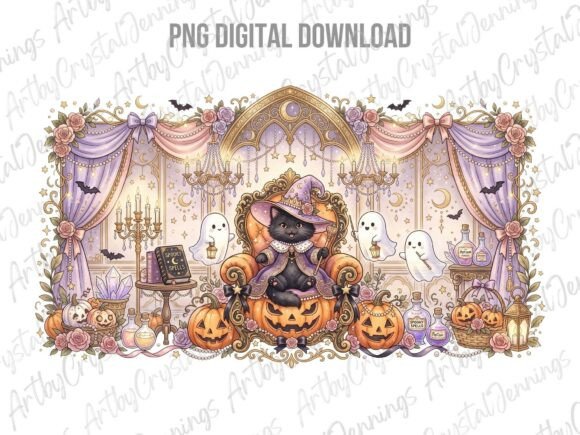 Download Spooky Pastel Cat Witch Halloween PNG - Halloween Collection