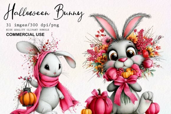 Download Pink Halloween Bunny Clipart Bundle - Halloween Collection