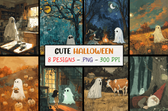 Download Cute Halloween Ghosts Illustrations PNG - Halloween Collection
