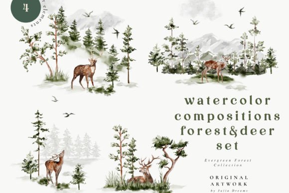 Download Watercolor Forest Deer Clipart Set - Deer clipart set Collection