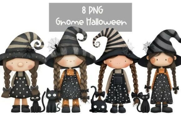 Download Halloween Gnome Girl with Cat Clipart - Halloween Collection