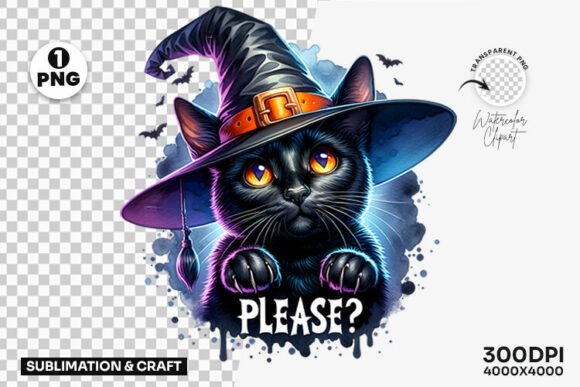 Download Halloween Witch Hat Black Cat Please PNG - Halloween Collection