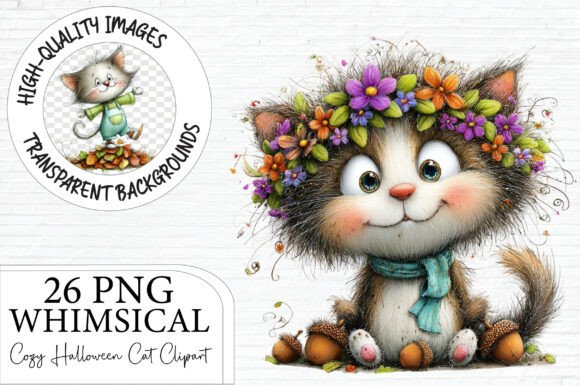 Download Whimsical Cozy Halloween Cat Clipart - Halloween Collection